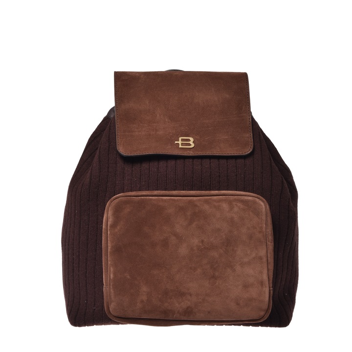 Baldinini, Rucsac din piele intoarsa cu insertii din material textil, Maro