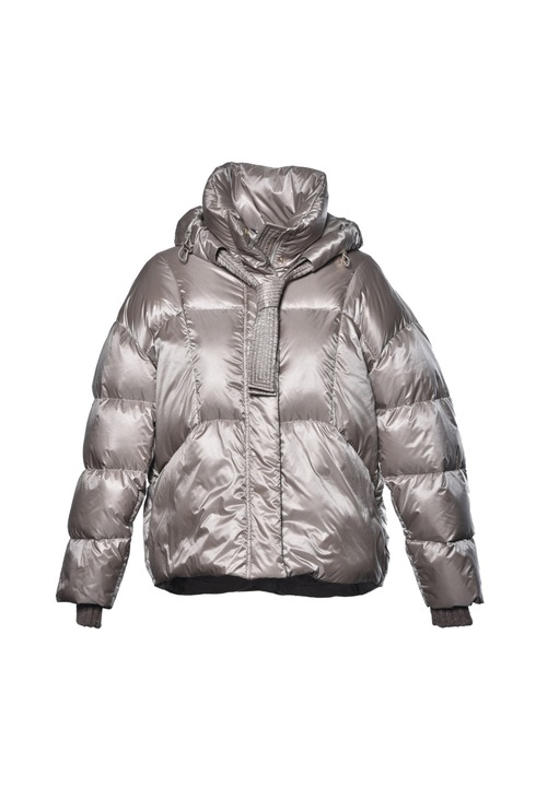 Baldinini, Geaca cu umplutura de puf si mansete striate, Gri deschis/Albastru