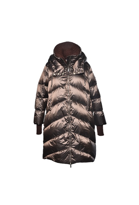Baldinini, Geaca lunga cu umplutura de puf si mansete striate, Bronz