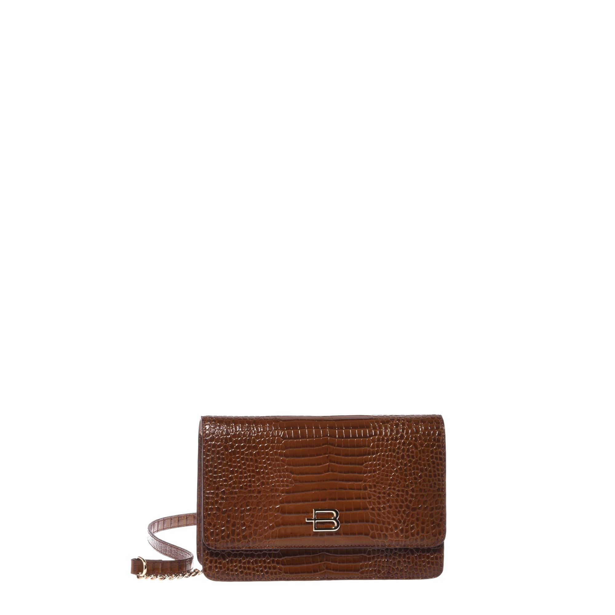 Baldinini, Geanta crossbody din piele cu bareta din lant, Maro