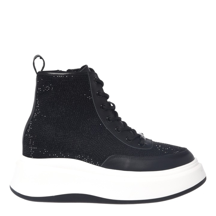 Baldinini, Pantofi sport din piele si piele intoarsa cu strasuri, Negru