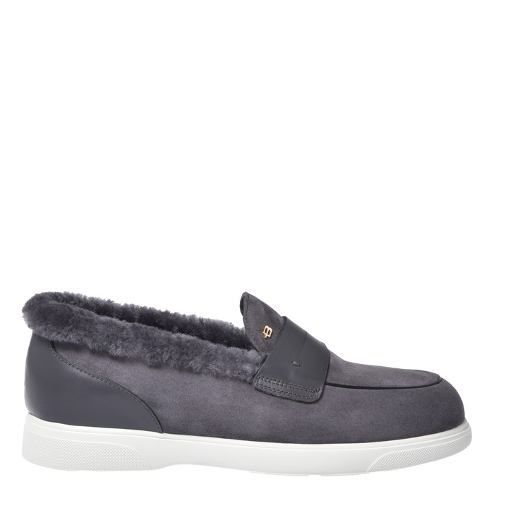 Baldinini, Pantofi loafer din piele intoarsa cu model uni, Gri