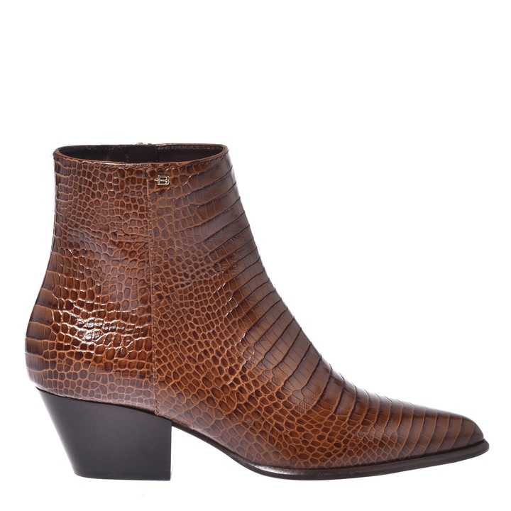 Baldinini, Botine din piele cu model animal print si varf ascutit, Maro