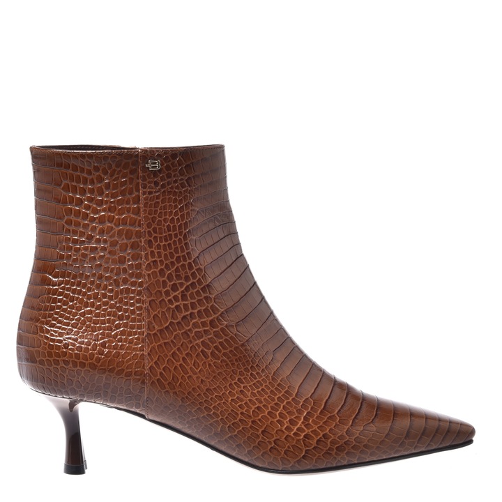Baldinini, Botine din piele cu model animal print si toc, Maro