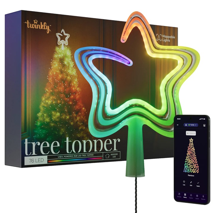 Varf pentru brad Twinkly Tree Topper 76 LED RGB, USB-C, efecte inteligente