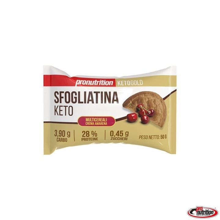 Foietaj KETO multicereale cu crema de VISINE, SFOGLIATINA (fara zahar, proteic, lowcarb) 50g - Pro Nutrition