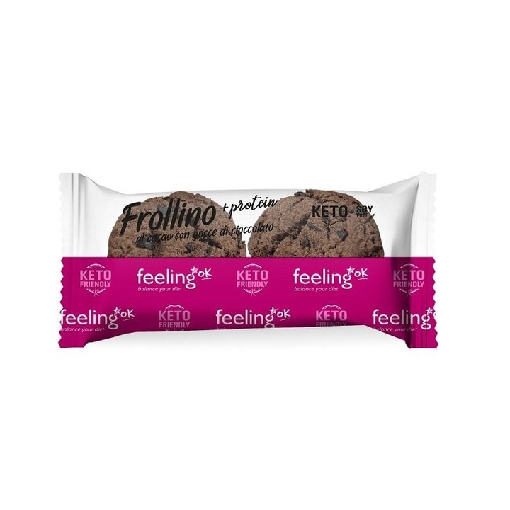 Biscuiti Proteici cu cacao si Picaturi de Ciocolata (keto, Low-Carb, proteici, fara zahar) 50g - FeelingOK