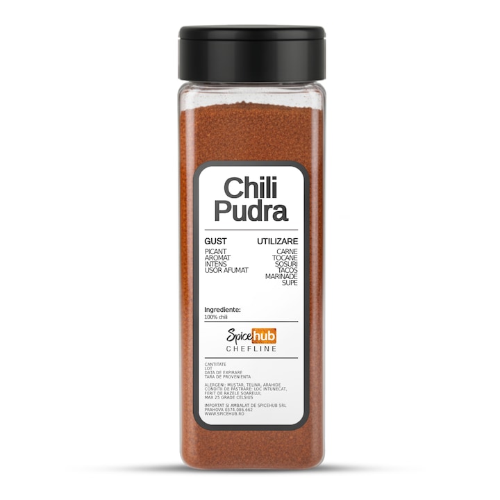 Chili pudra, condiment natural 100% cu gust intens si picant pentru carne, sosuri si tacos, 450g