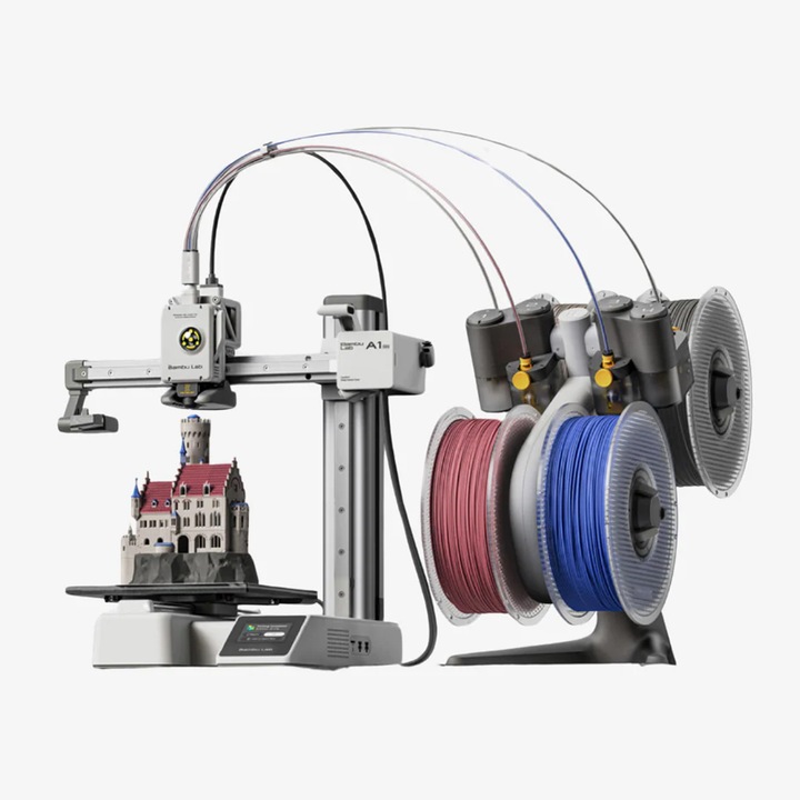 Imprimantă 3D Bambu Lab A1 Mini + AMS Lite Combo, dimensiuni 180x180x180mm, Albă