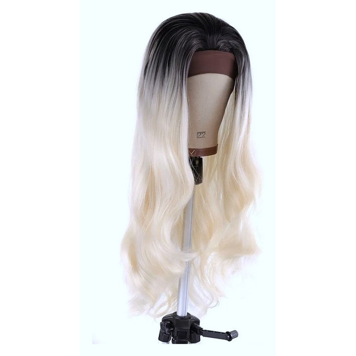 Peruca Blond Alb, pentru Cosplay sau Halloween, fibra sintetica, par lung ondulat, fara breton, 70 cm