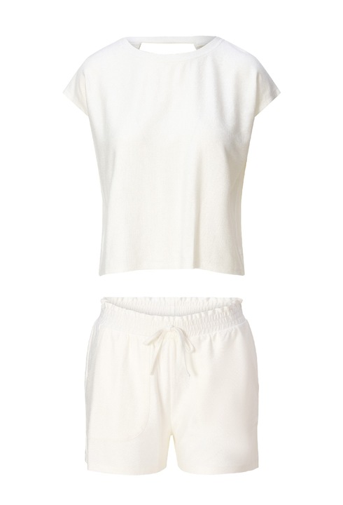 LingaDore, Set de pantaloni scurti si tricou uni, Alb murdar