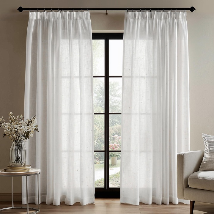 Комплект 2 прозрачни пердета Deconovo, 140 x 225 см, с лента за перде, изглеждащи като лен, цвят естествено бял