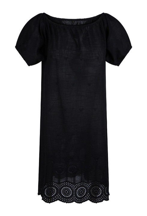 LingaDore, Rochie cu maneci scurte si garnitura din dantela sangallo, Negru