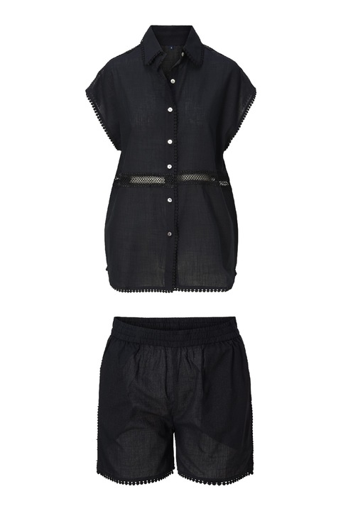 LingaDore, Set de pantaloni scurti si camasa cu maneci scurte - 2 piese, Negru, 46