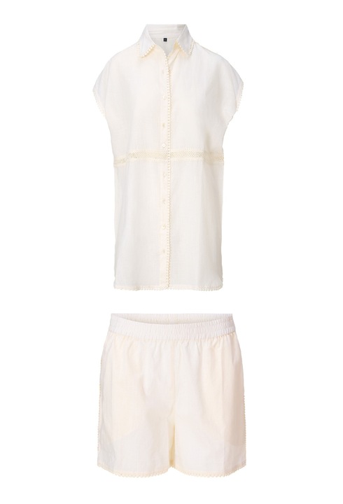 LingaDore, Set de pantaloni scurti si camasa cu maneci scurte - 2 piese, Alb murdar, 36