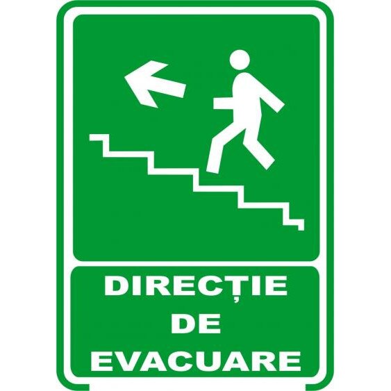 Directie de evacuare- urcare pe scari- stanga - Indicator securitate autocolant