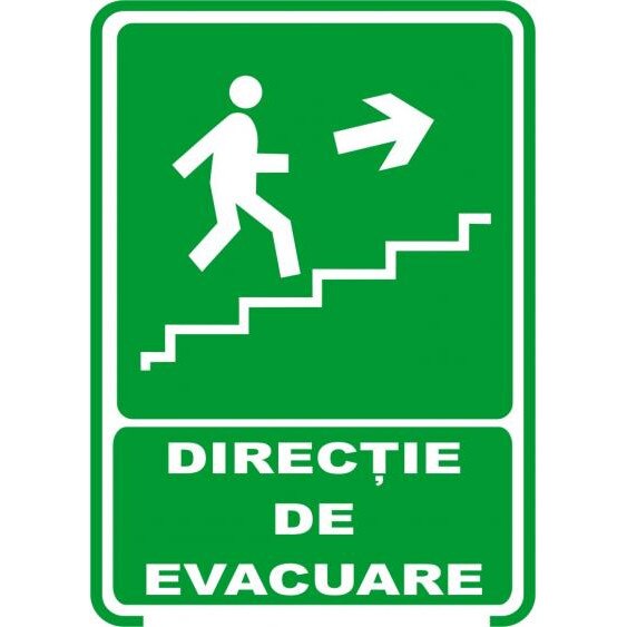 Directie de evacuare - urcare pe scari - dreapta - Indicator securitate autocolant A5