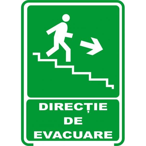 Directie de evacuare - coborare pe scari - dreapta - Indicator securitate autocolant format A5
