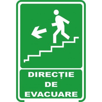 Directie de evacuare - coborare pe scari - stanga - Indicator securitate autocolant Directie de evacuare - coborare pe scari - stanga - Indicator securitate autocolant