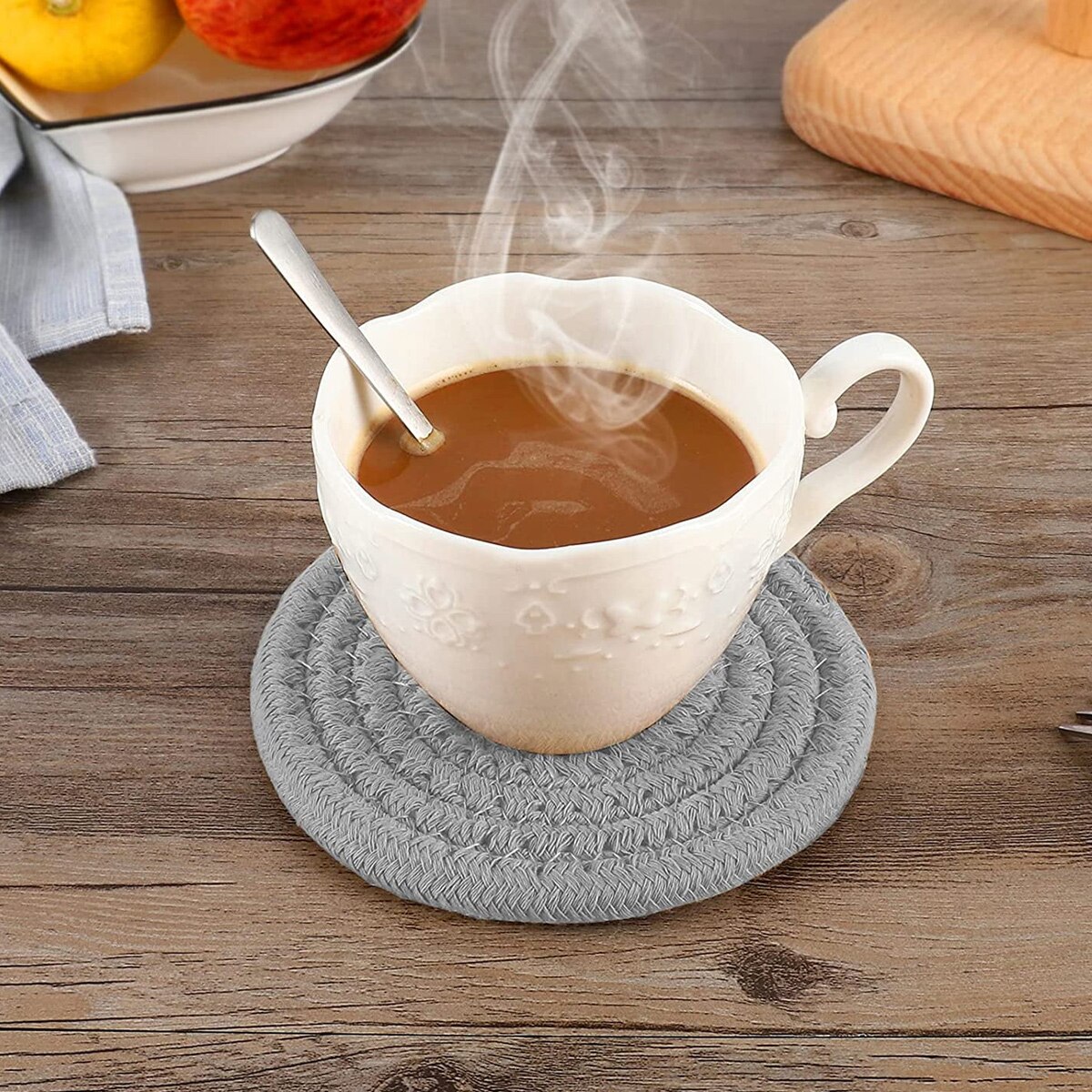 Set 6 suporturi bauturi din bumbac, design clasic, gri, 4.3 inch - eMAG.ro