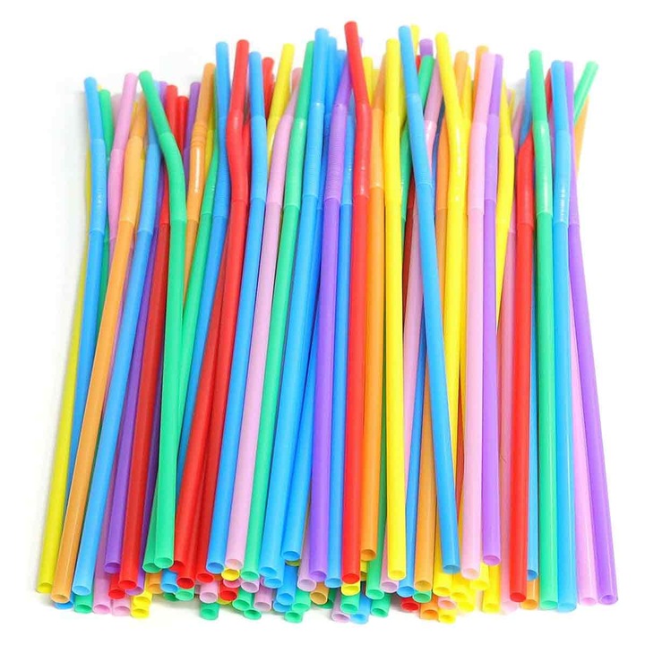 Paie flexibile din plastic, 10 inch (25 cm), BPA-free, cu burduf flexibil, multicolor, 100 buc