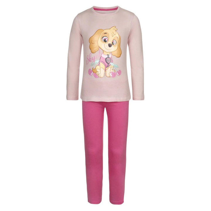 Pijama lunga pentru copii Paw Patrol, bumbac, Roz, Multicolor, 98-104 CM