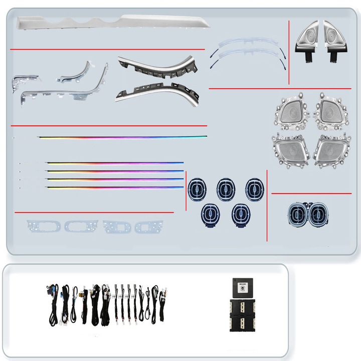 Lumini ambientale auto Edotec set complet control telefon, RGB, Bluetooth, pentru Mercedes Benz X254