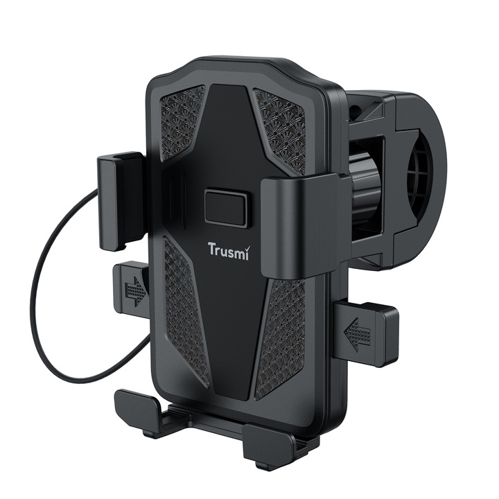 Suport Bicicleta/Motocicleta/Atv pentru telefon TRUSMI LP21-01, Montare pe Ghidon, Bila Rotativa 360 grade, Compatibilitate universala, Brate reglabile din buton, Elastic extra de prindere, Compatibilitate universala 4.7-7 inchi, Anti alunecare, Negru