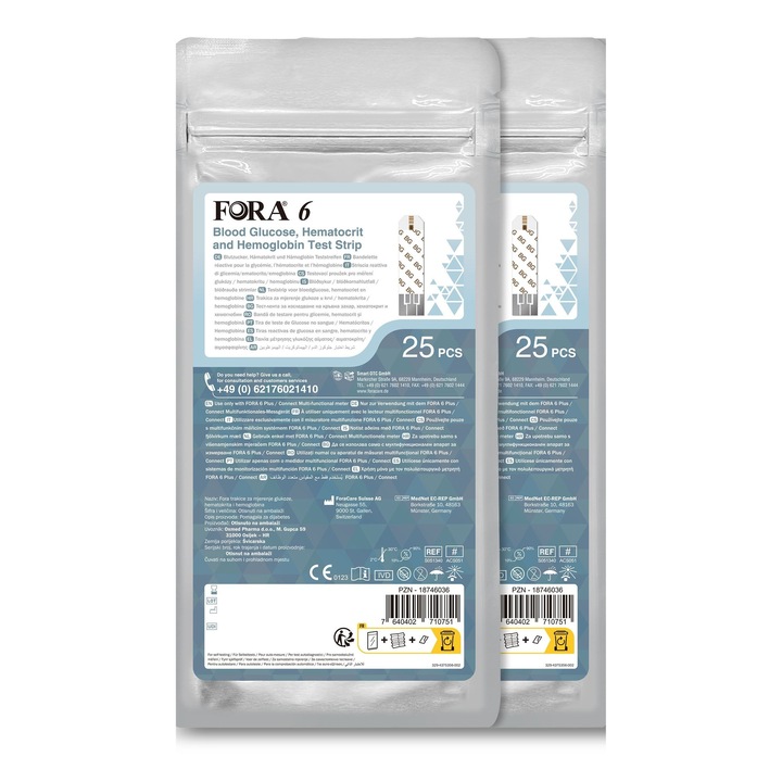 Teste 3in1 Fora 6 Duo Pack - pachet economic (2x25 teste glicemie, hematocrit, hemoglobina)