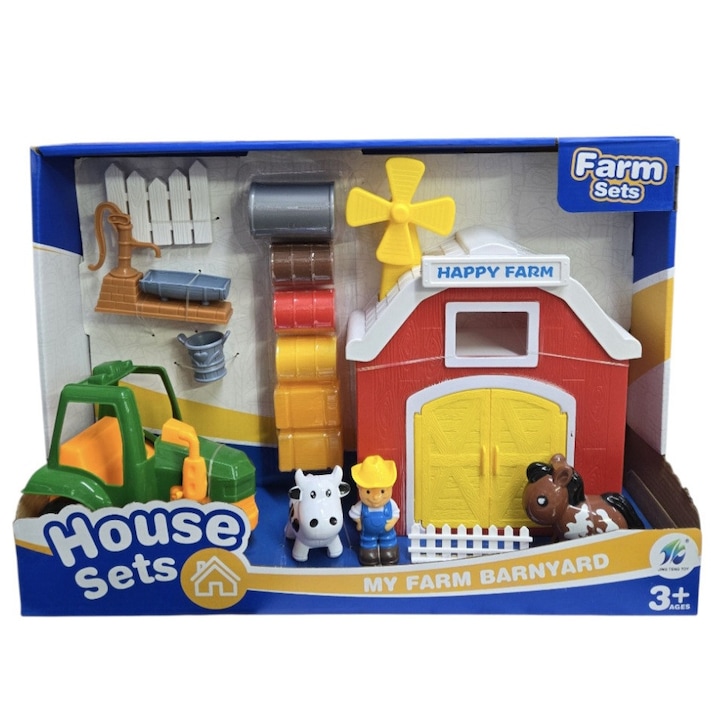 Set mica ferma-tractoras, animale, accesorii
