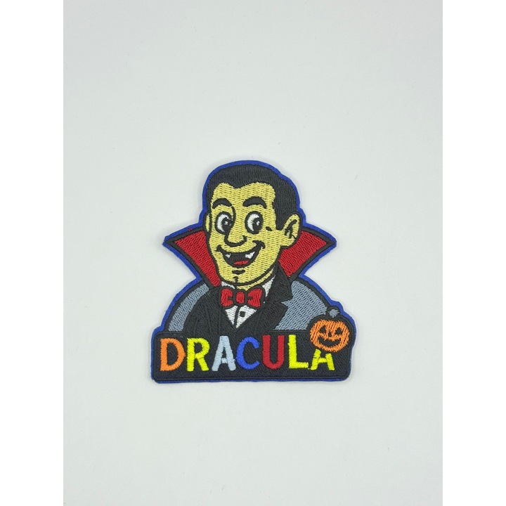 Patch brodat/ Emblema suvenir Romania - model Dracula Kids, termoadesiv, aplicabil prin calcare