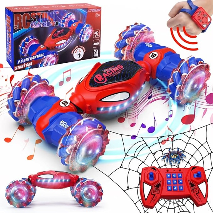 Masina cu telecomanda pe mana Spideman de la 6-12 ani, Cadou baieti si fete, Masina RC, Masina de drift, Jucarie pentru copii, Jucarie de exterior, spider car