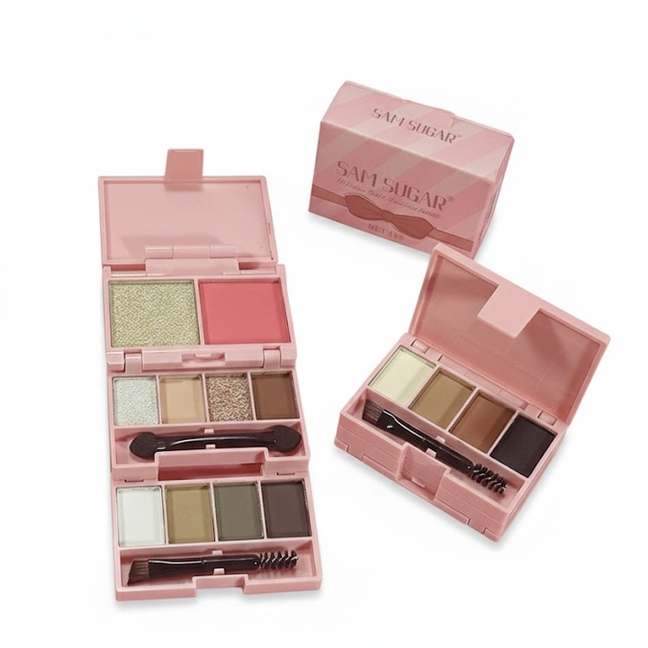 Paleta mini pliabilă fard de ochi și blush SAM SUGAR 02, multicolor