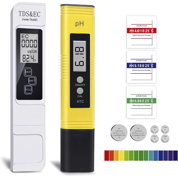 Мултифункционален pH тестер 0-14, измерване на TDS 0-9990ppm, 9999 стойности, захранване с батерии