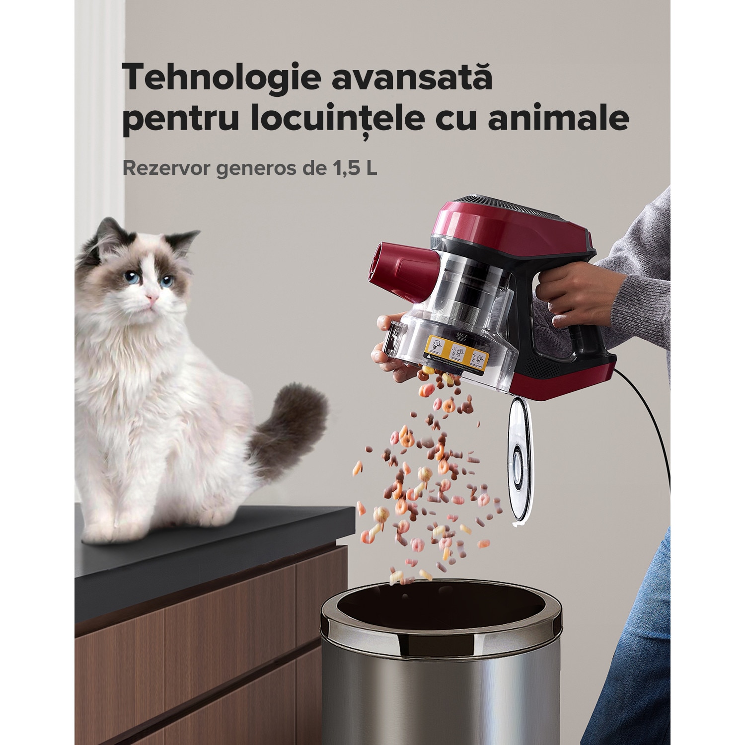 Aspirator Vactidy C8 cu cablu de 7 m/ 60 kPa/ 600 W/ filtrare in 6 trepte/ 4 in 1/ rezervor de praf de 1,5 l/ tehnologie GreenEye