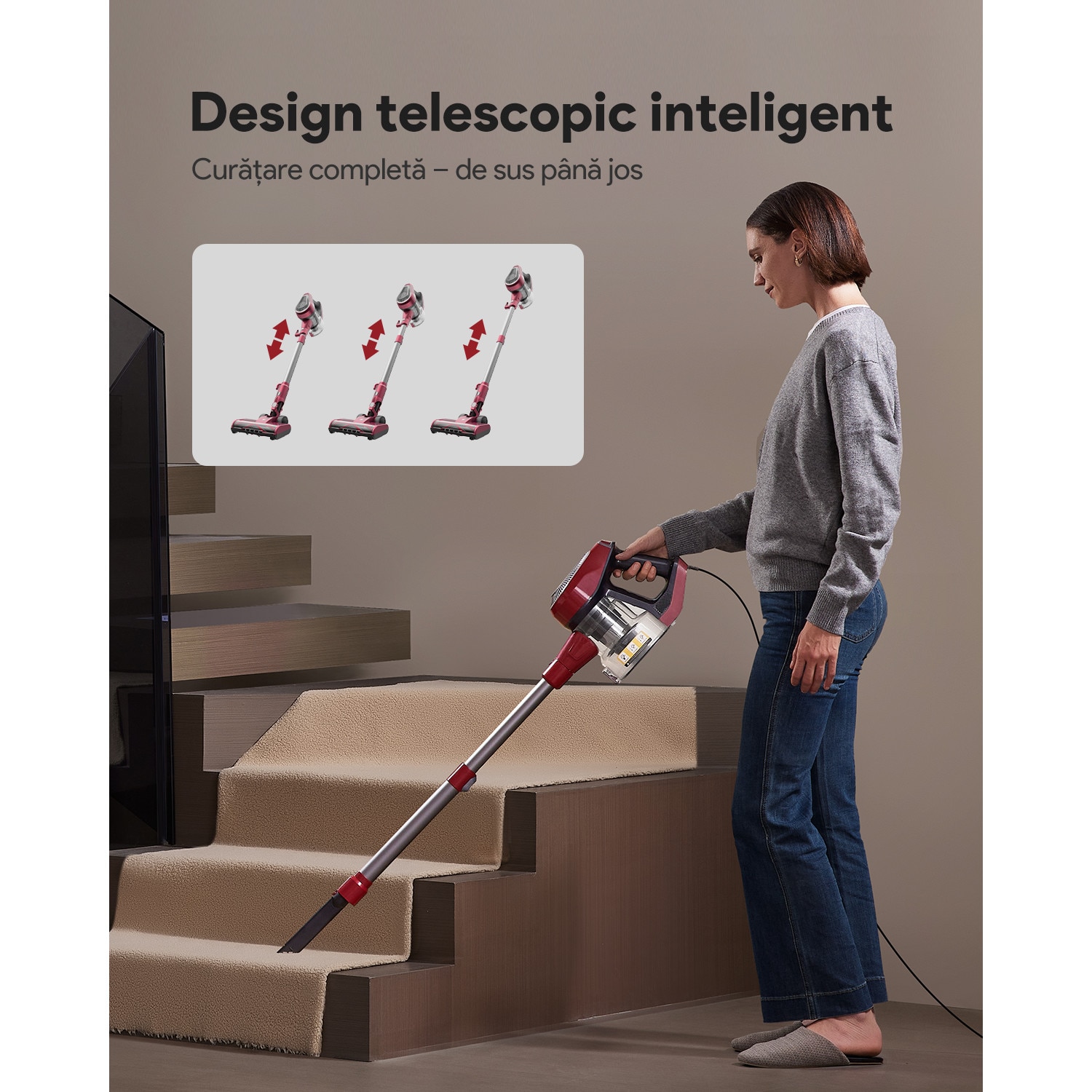 Aspirator Vactidy C8 cu cablu de 7 m/ 60 kPa/ 600 W/ filtrare in 6 trepte/ 4 in 1/ rezervor de praf de 1,5 l/ tehnologie GreenEye