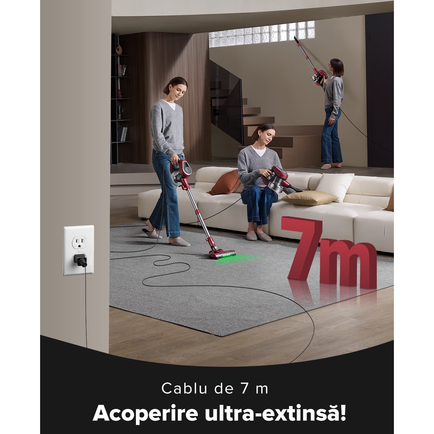 Aspirator Vactidy C8 cu cablu de 7 m/ 60 kPa/ 600 W/ filtrare in 6 trepte/ 4 in 1/ rezervor de praf de 1,5 l/ tehnologie GreenEye