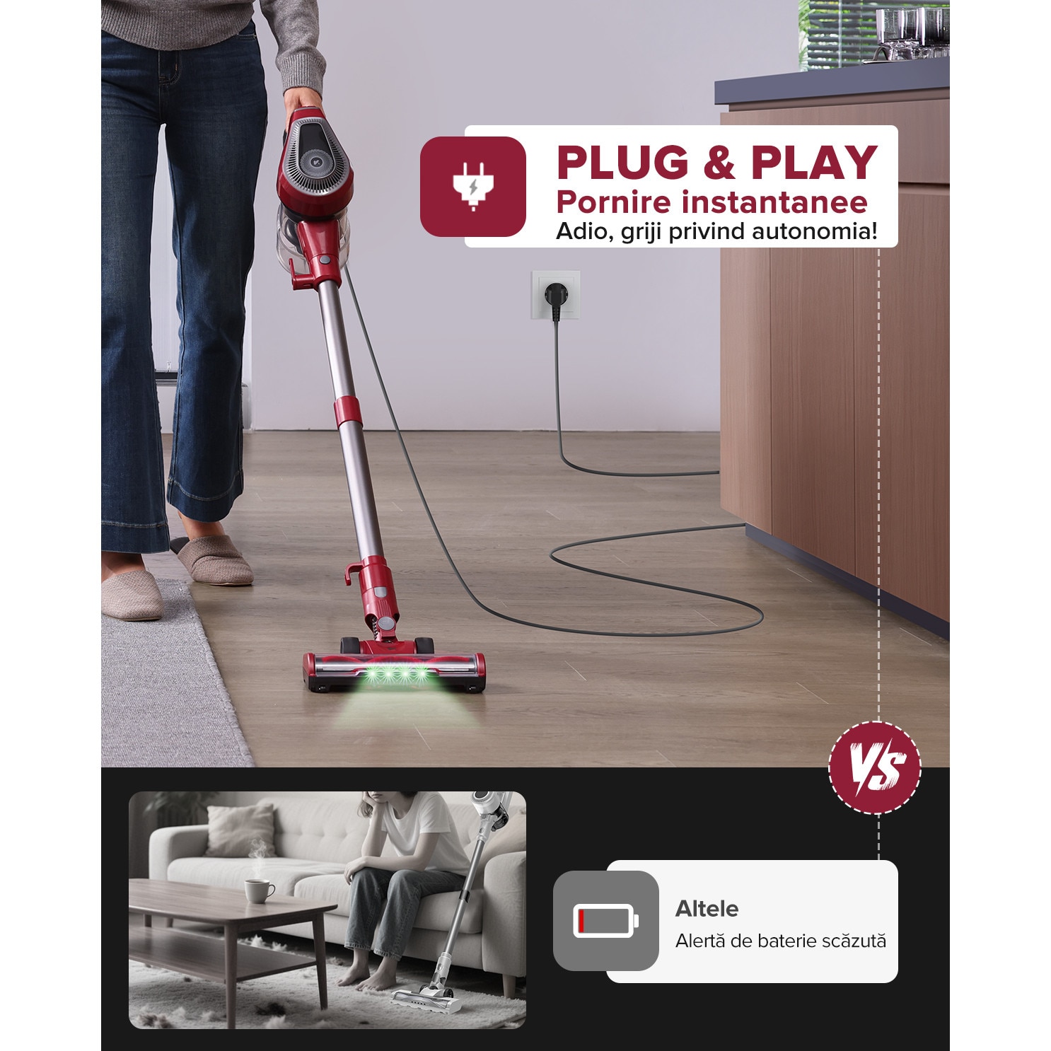 Aspirator Vactidy C8 cu cablu de 7 m/ 60 kPa/ 600 W/ filtrare in 6 trepte/ 4 in 1/ rezervor de praf de 1,5 l/ tehnologie GreenEye