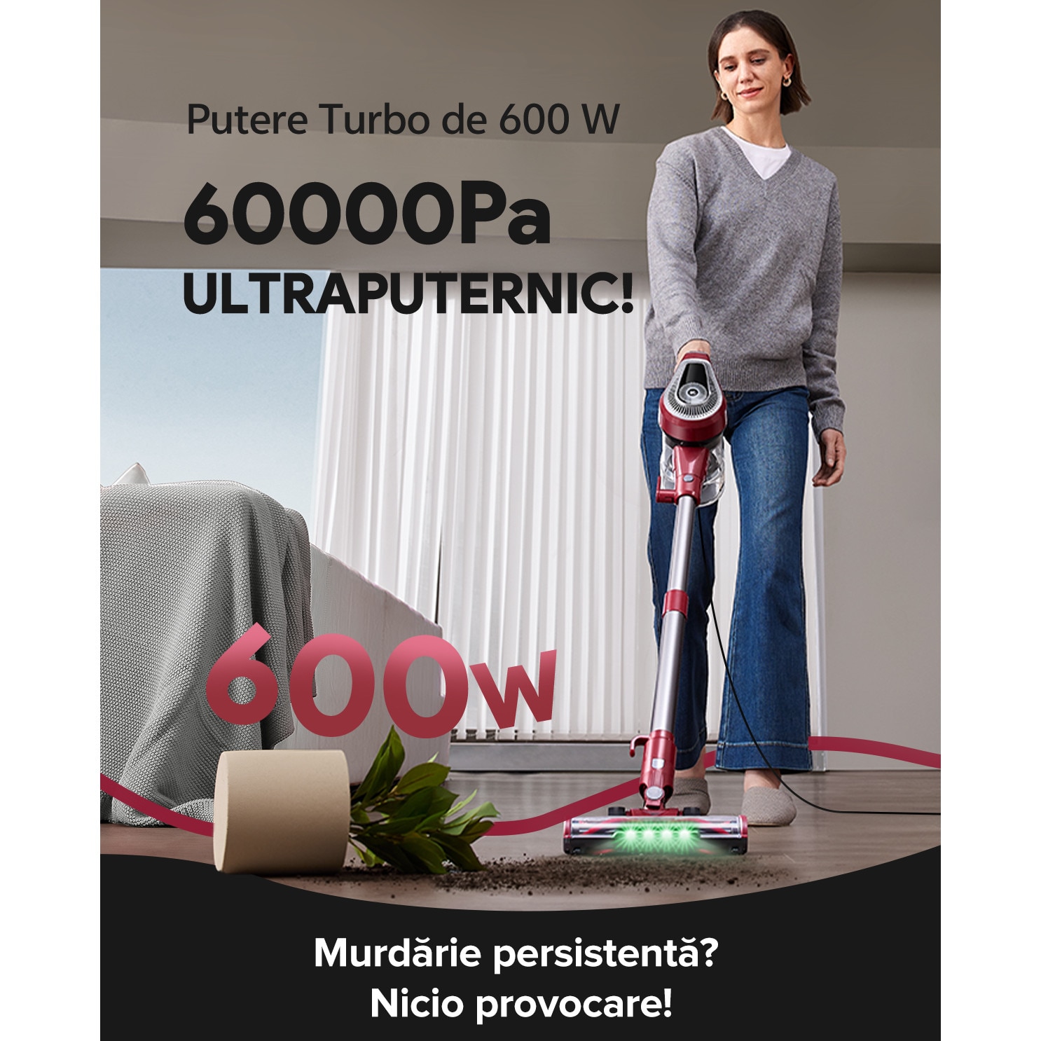 Aspirator Vactidy C8 cu cablu de 7 m/ 60 kPa/ 600 W/ filtrare in 6 trepte/ 4 in 1/ rezervor de praf de 1,5 l/ tehnologie GreenEye