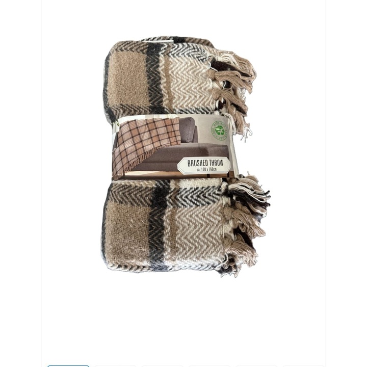 Patură Zd Trading bej/negru, 1.30x1.60m, design pătrate cu franjuri