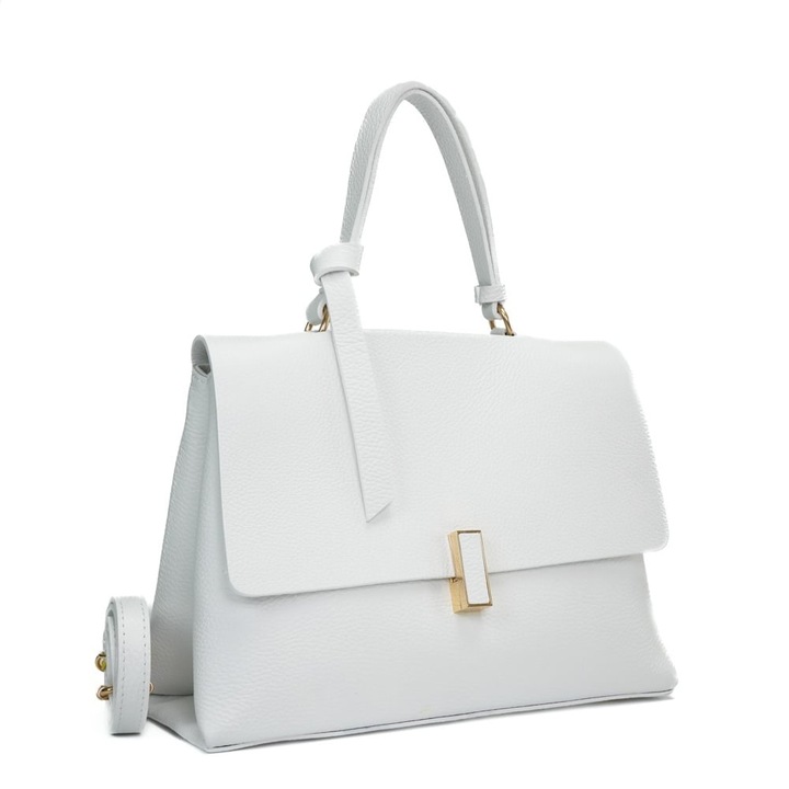 Poseta Piele Deanna - Alb, Geanta Casual din Piele Naturala, Geanta, Genti