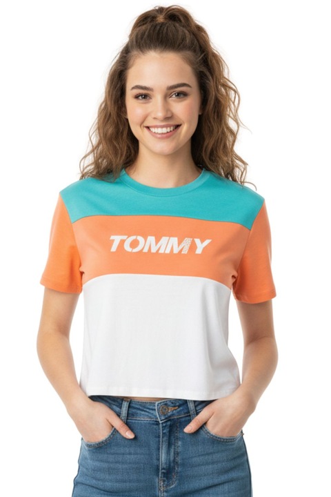 Tricou dama Tommy Jeans, multicolor, bumbac, maneca scurta, decolteu rotund, S INTL