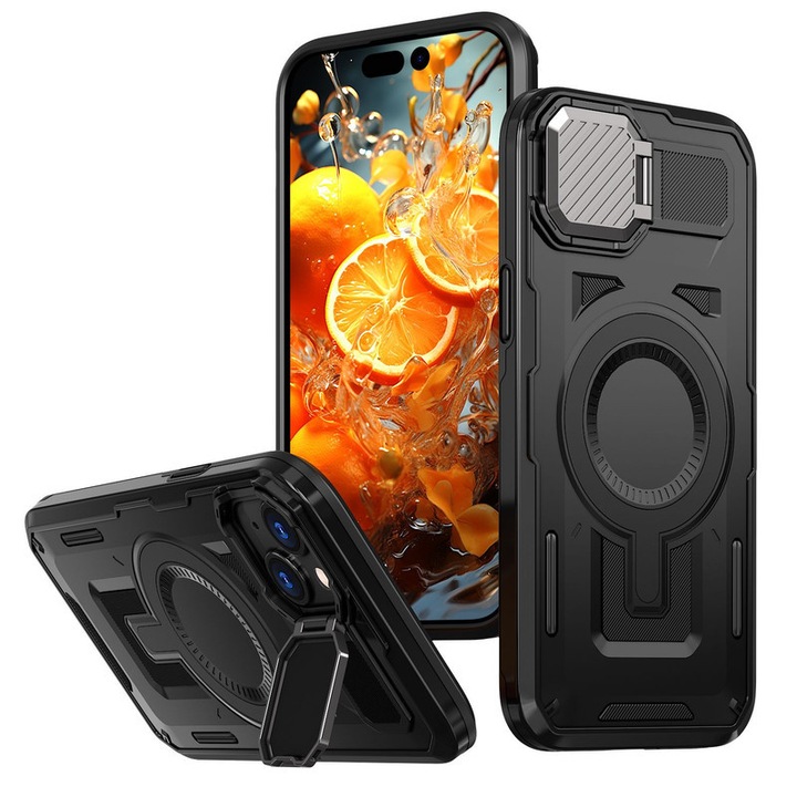 Калъф UrbanMag за iPhone 15 Pro, Armor MagCase, CamBracket, Черен