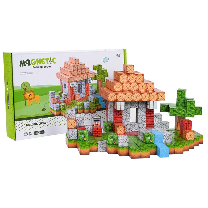 Set 312 blocuri magnetice 3D, Ramiz, culori vii, dimensiune 2x2cm