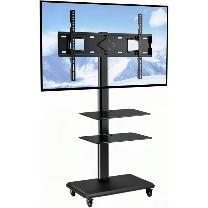Мобилна стойка за телевизор Piduules, 360° въртящи се колела, регулируема височина, 26-70 инча, максимум 40 кг, 60x40 см