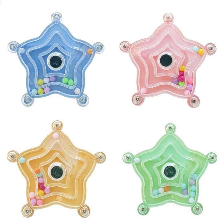 Комплект от 4 интерактивни антистрес играчки за малки птици – цветни колела във формата на звезда Ø8см, забавни играчки за клетка за папагали, вълнисти папагали, нимфи, конури, за игра, гризане и релакс, многоцветни