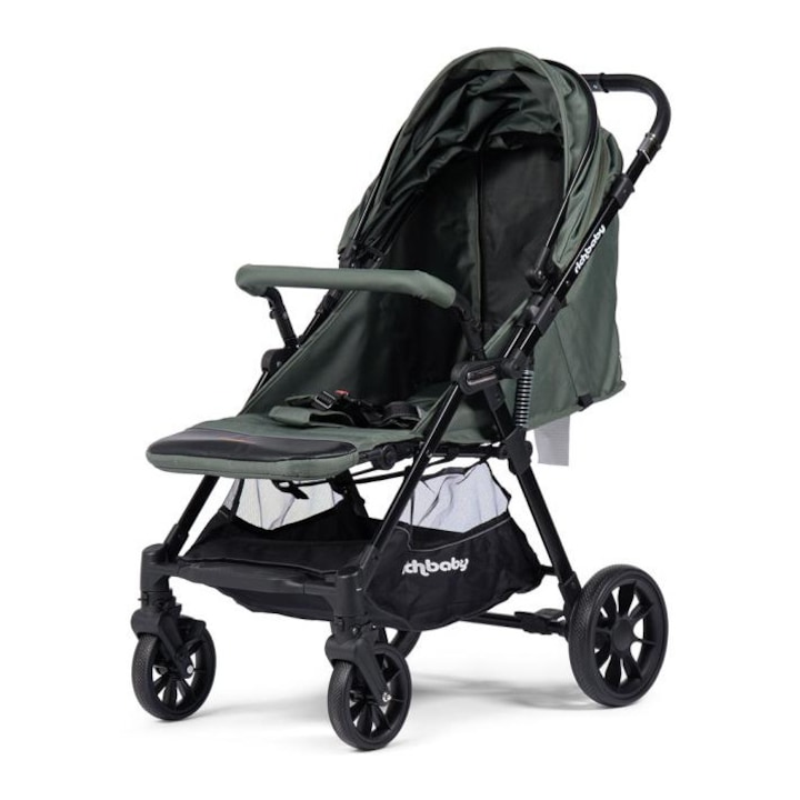 Carucior sport, Rich Baby V3, spatar reglabil, masuta, 2 frane, Black/Green