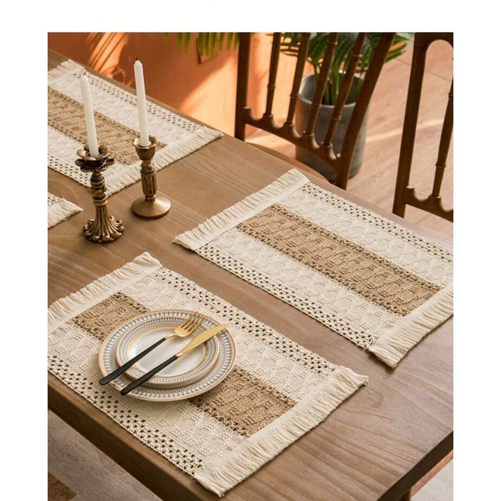 Servete masa, crosetate, crem, maro, 8 bucati