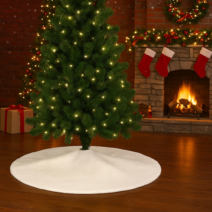 Covoras de pus sub bradul de Craciun, diametru 100 cm, alb