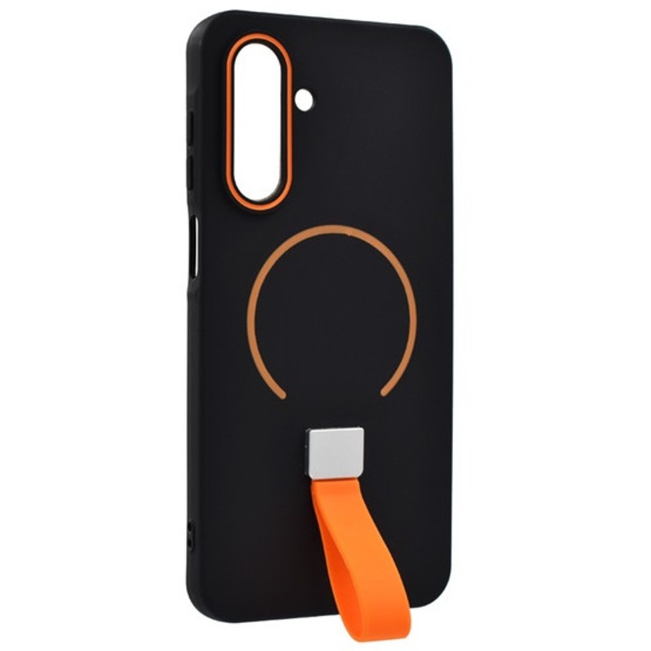 Gigapack szilikon mobiltelefon tok, mikrofiber plüss belső, kameravédő, ujjra húzható pánt, magsafe, fekete, kompatibilis: Samsung Galaxy A17 5G, SM-A176, / Galaxy A17 4G, SM-A175